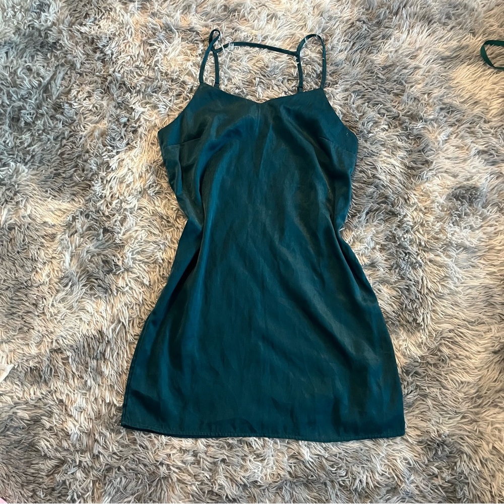 H&M Teal Blue‎ Satin Strappy Mini Slip Dress- Size US 10